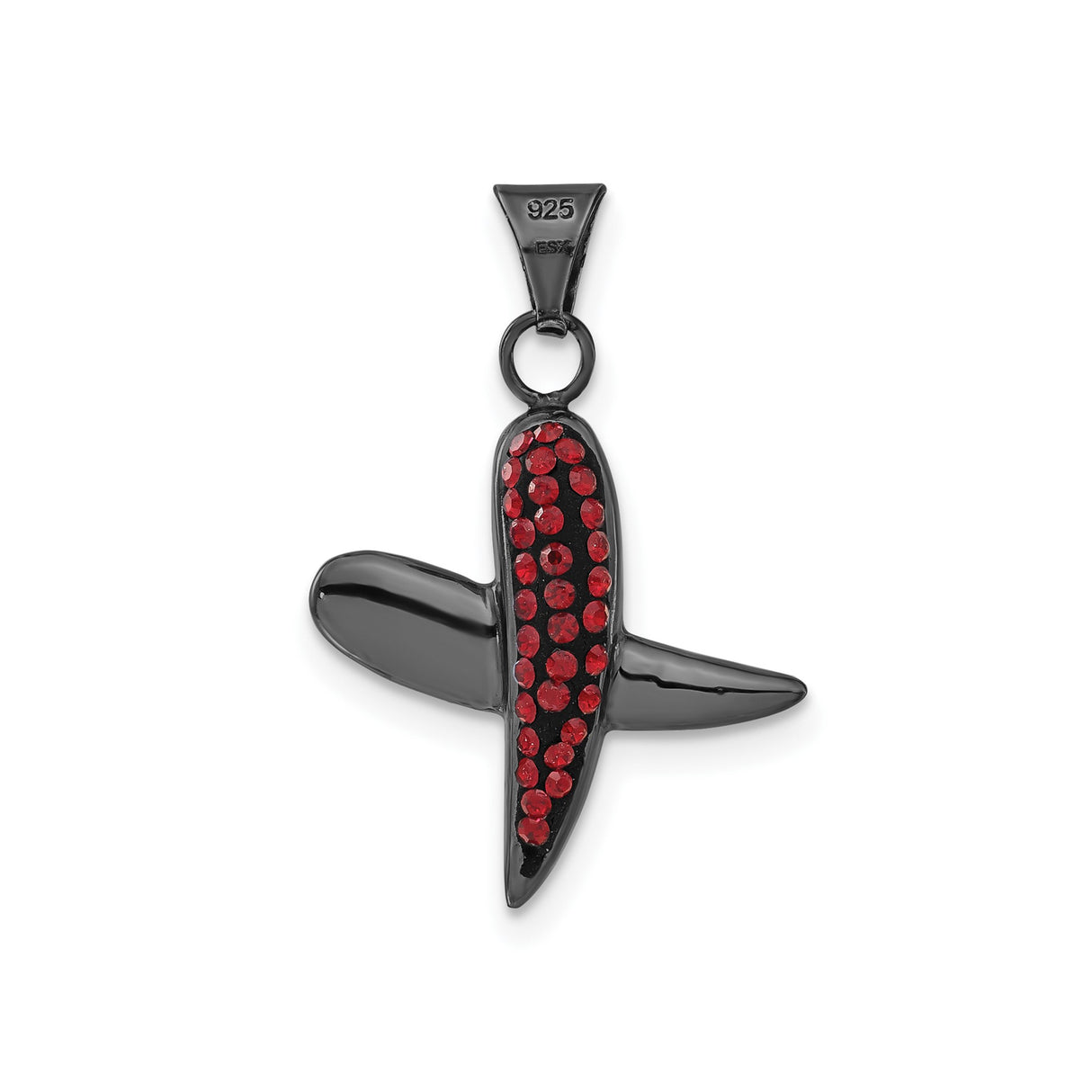 Sterling Silver Sideways Cross Pendant with Red Crystal Accents, Modern Christian Design for Women