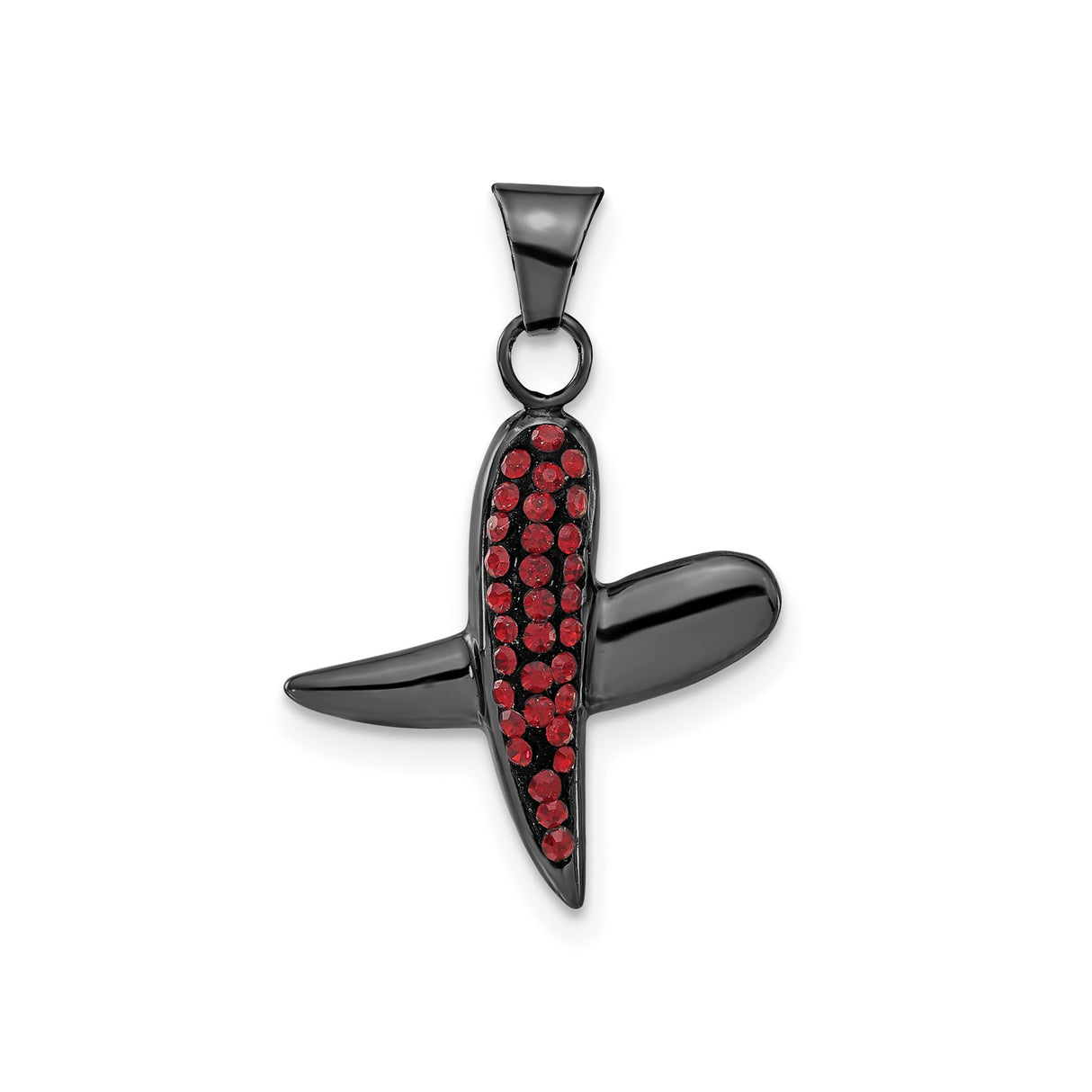 Sterling Silver Sideways Cross Pendant with Red Crystal Accents, Modern Christian Design for Women