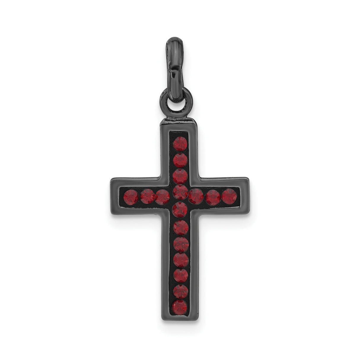 Sterling Silver Cross Pendant with Black Ceramic and Red Crystal Accents