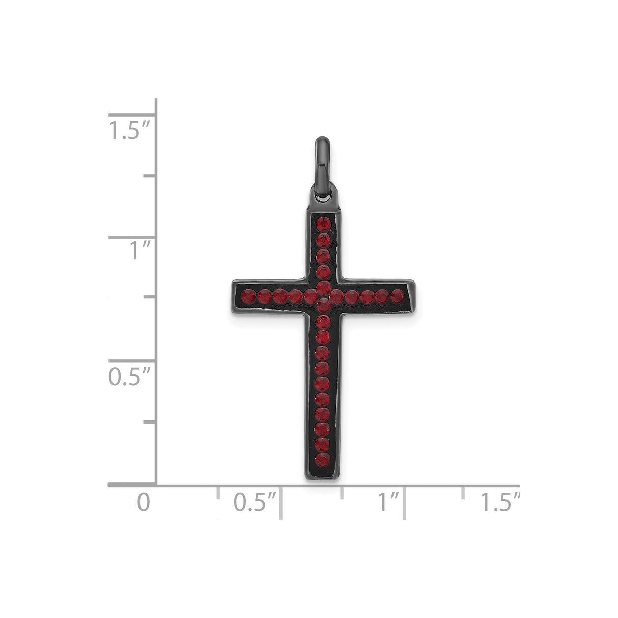 Sterling Silver Cross Pendant with Black Ceramic and Red Crystal, Modern Religious Unisex Jewelry