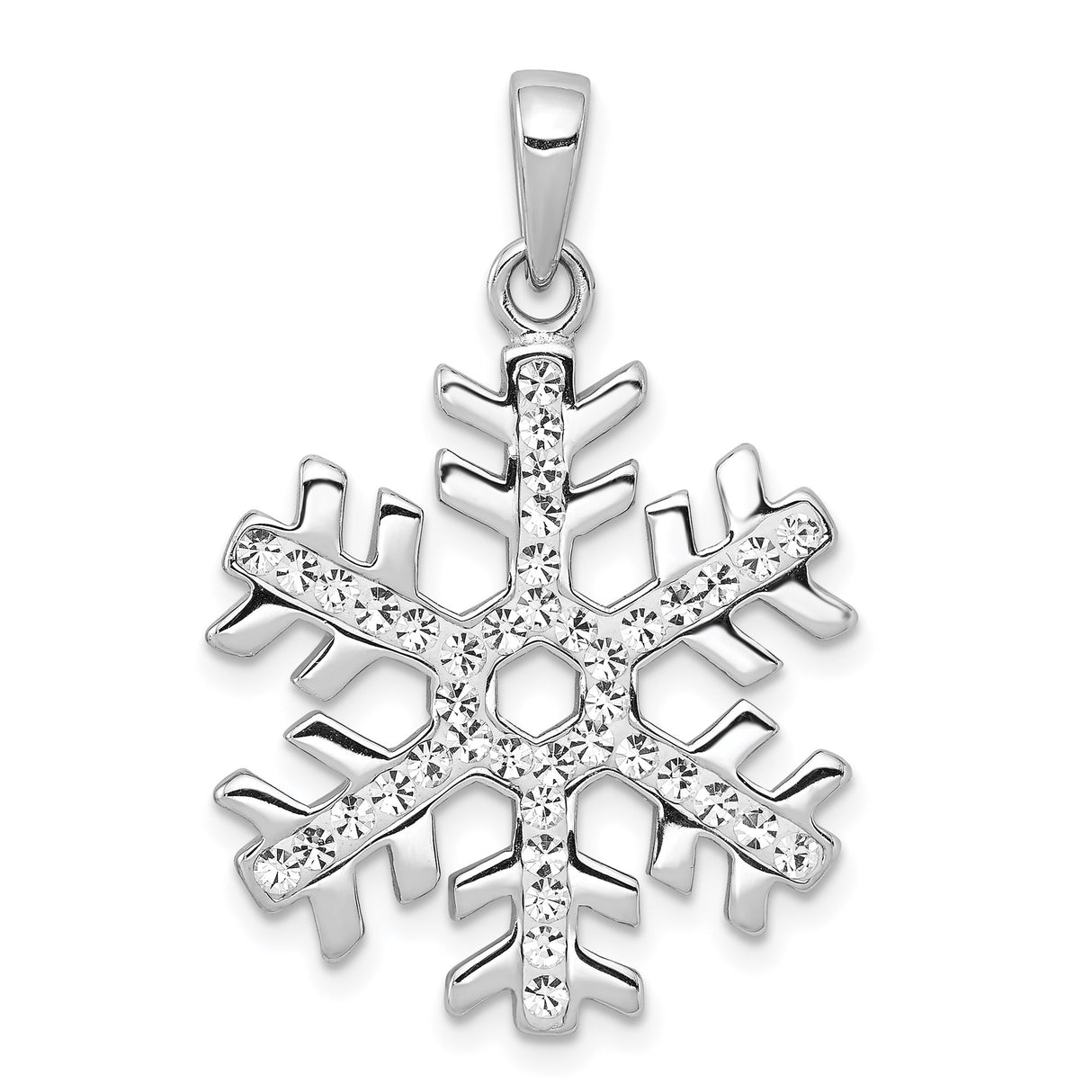 Sterling Silver Snowflake Pendant with Crystal, Six-Point Design, Winter Jewelry for Women