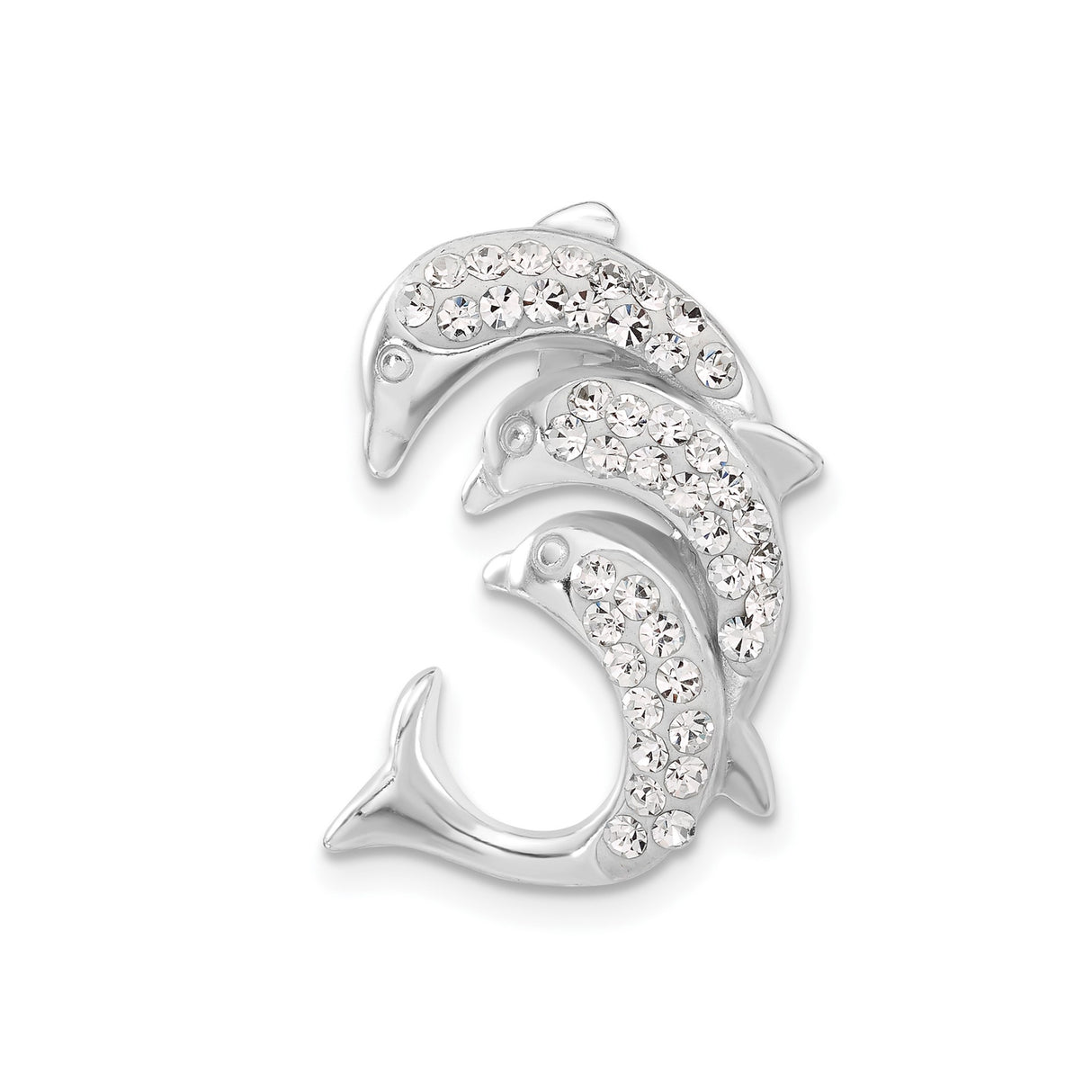 Sterling Silver Dolphin Pendant with Clear Crystal Accents, Three Dolphin Ocean Theme