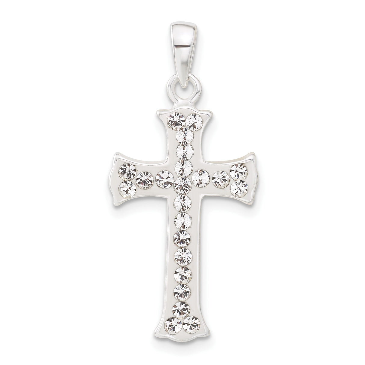 Sterling Silver Cross Pendant with White Crystal, Modern Religious Faith Symbol for Men and Women