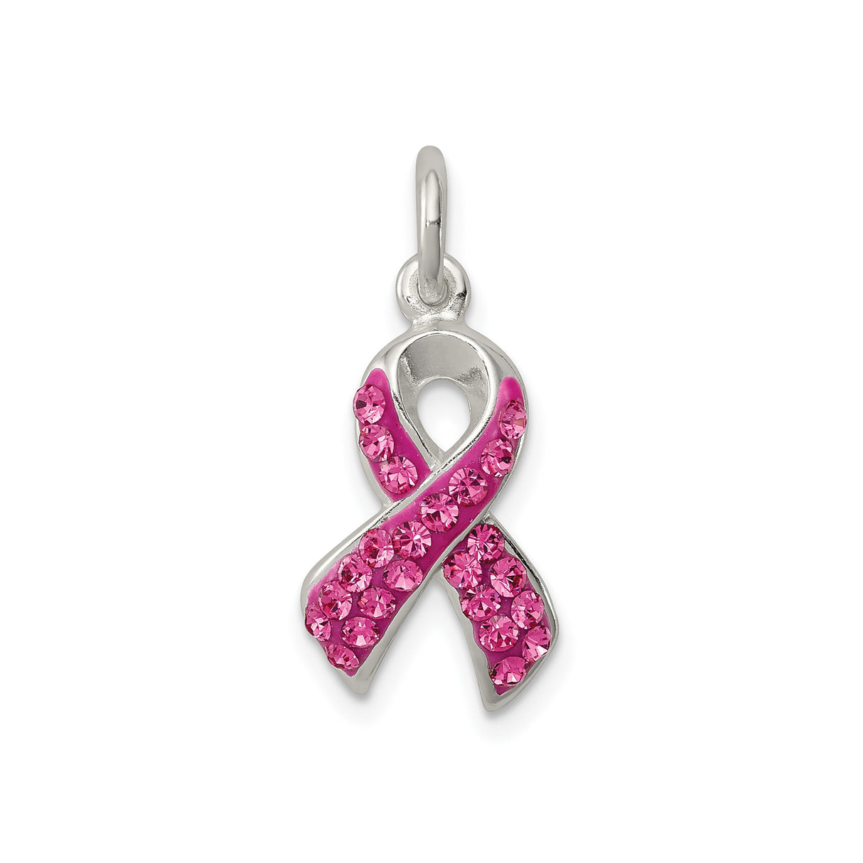 Sterling Silver Pendant with Crystals, Pink Ribbon Breast Cancer Awareness Jewelry