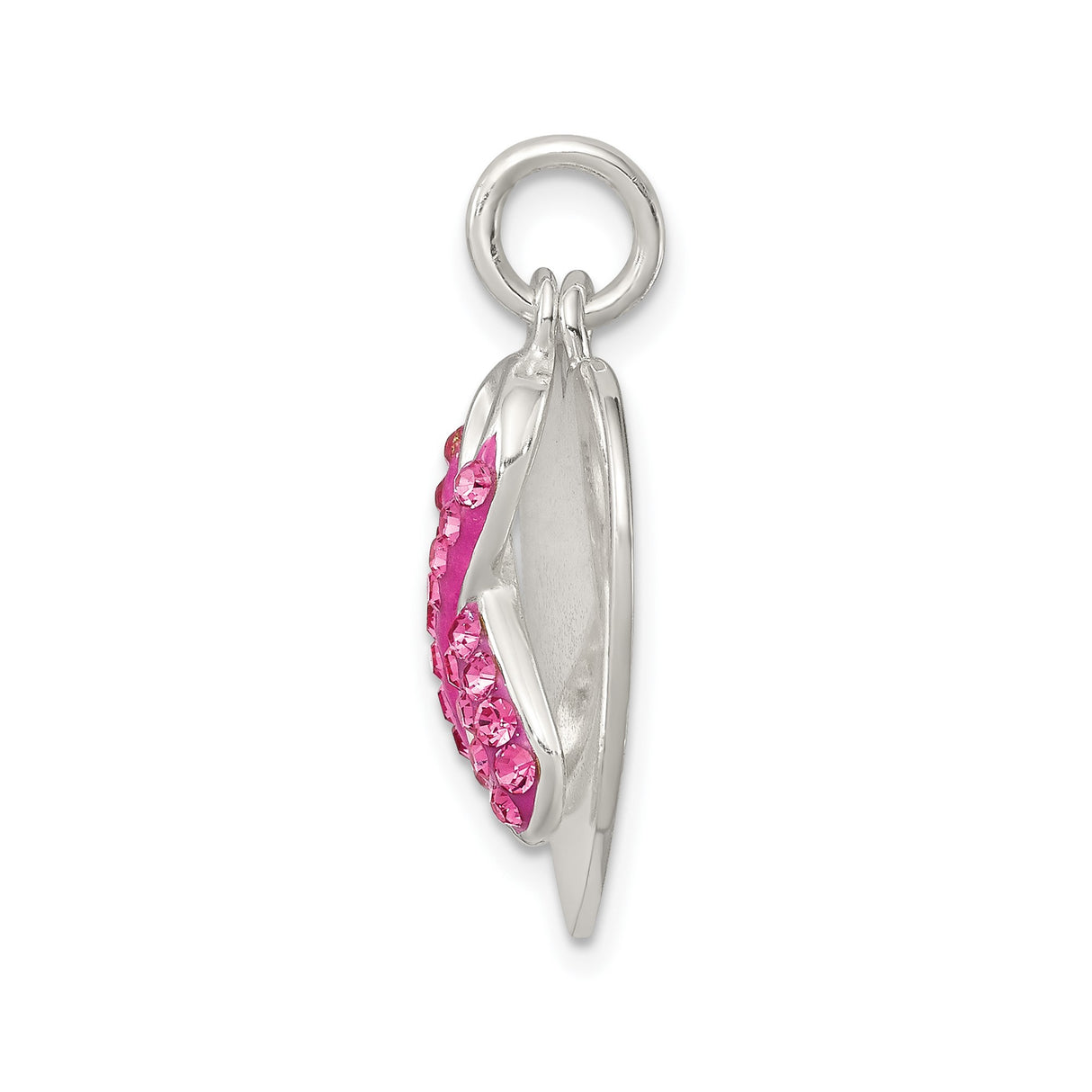 Sterling Silver Heart Pendant with Pink Crystal Ribbon, Breast Cancer Awareness Jewelry