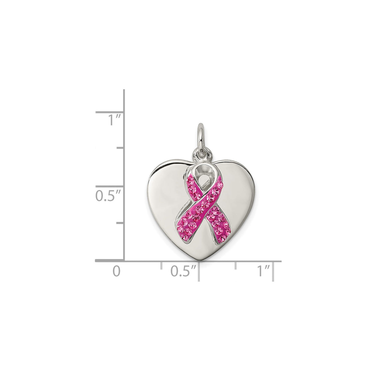 Sterling Silver Heart Pendant with Pink Crystal Ribbon, Breast Cancer Awareness Jewelry