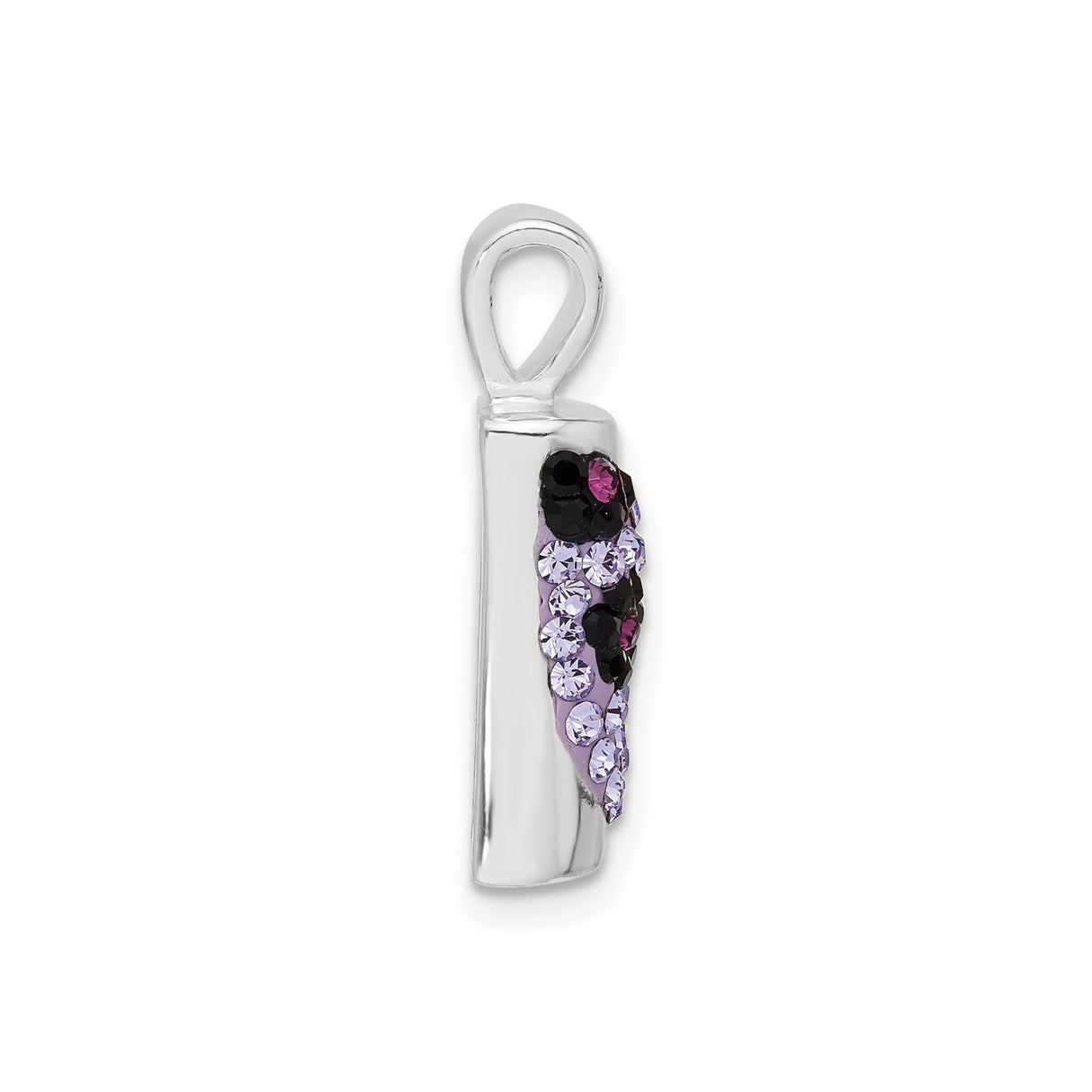 Sterling Silver Rectangular Pendant with Crystal Wave Design in Purple, Black, and Lavender