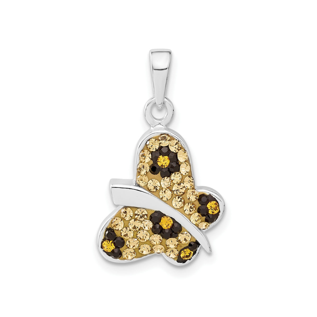 Sterling Silver Butterfly Pendant with Yellow and Black Crystals, Nature-Inspired Design