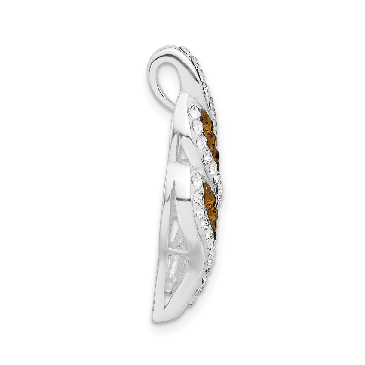 Sterling Silver Pendant with Clear and Brown Crystals, Leaf or Flame Inspired Design