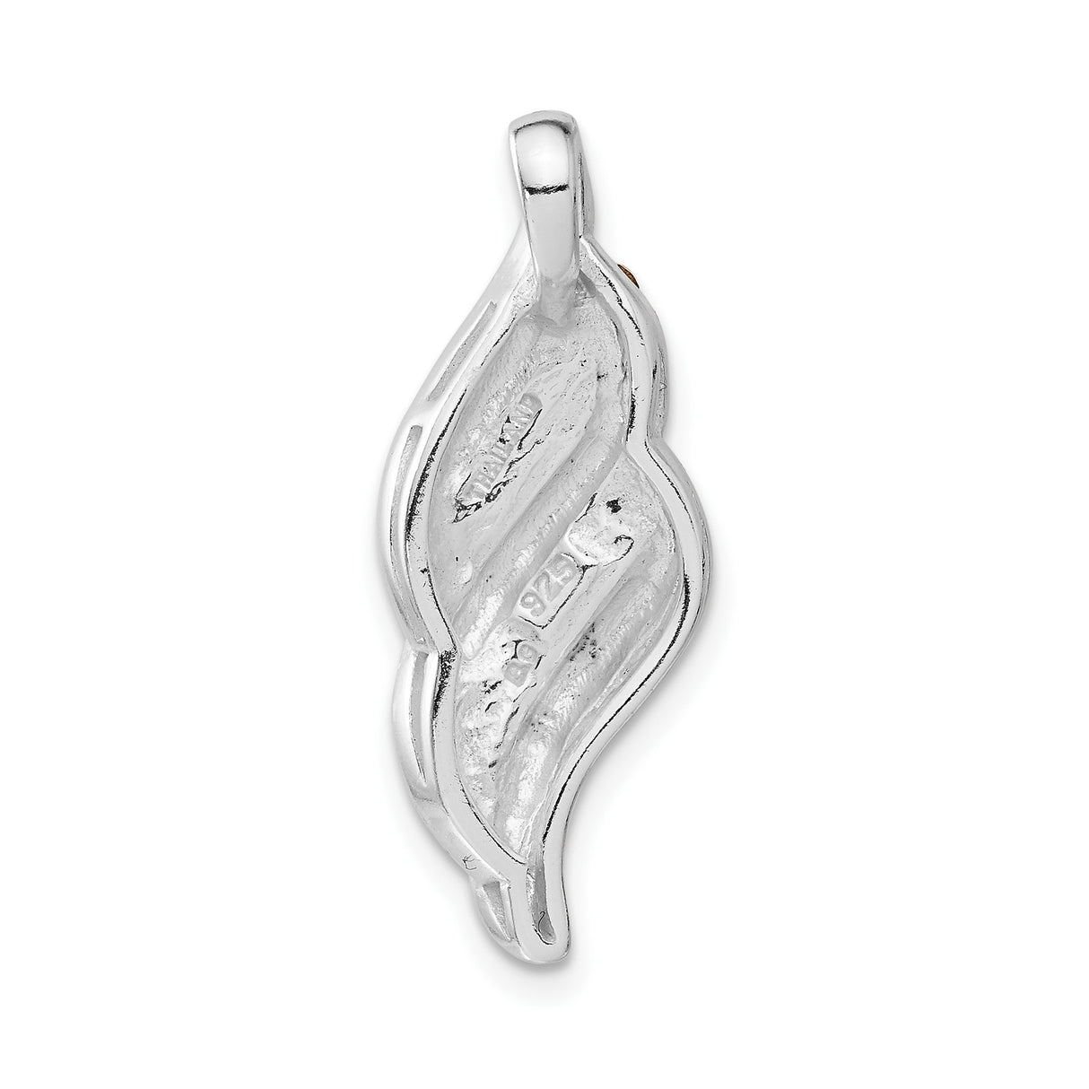 Sterling Silver Pendant with Clear and Brown Crystals, Leaf or Flame Inspired Design