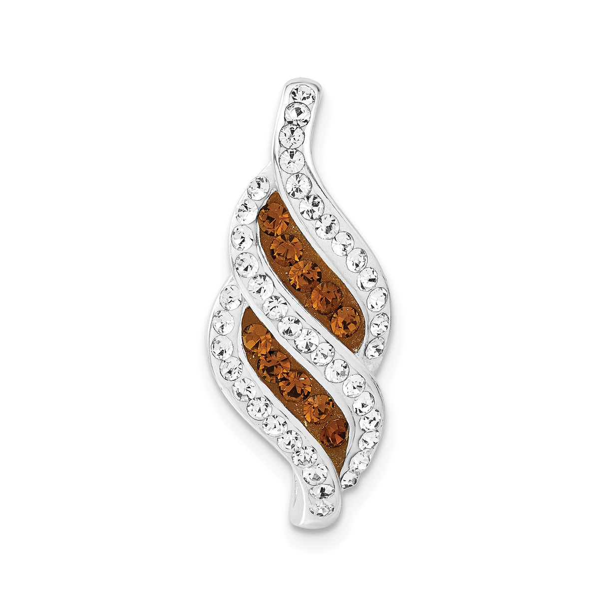 Sterling Silver Pendant with Clear and Brown Crystals, Leaf or Flame Inspired Design