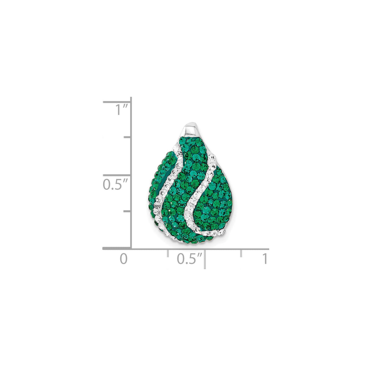 Sterling Silver Teardrop Pendant with Green and White Crystals, Wave Design