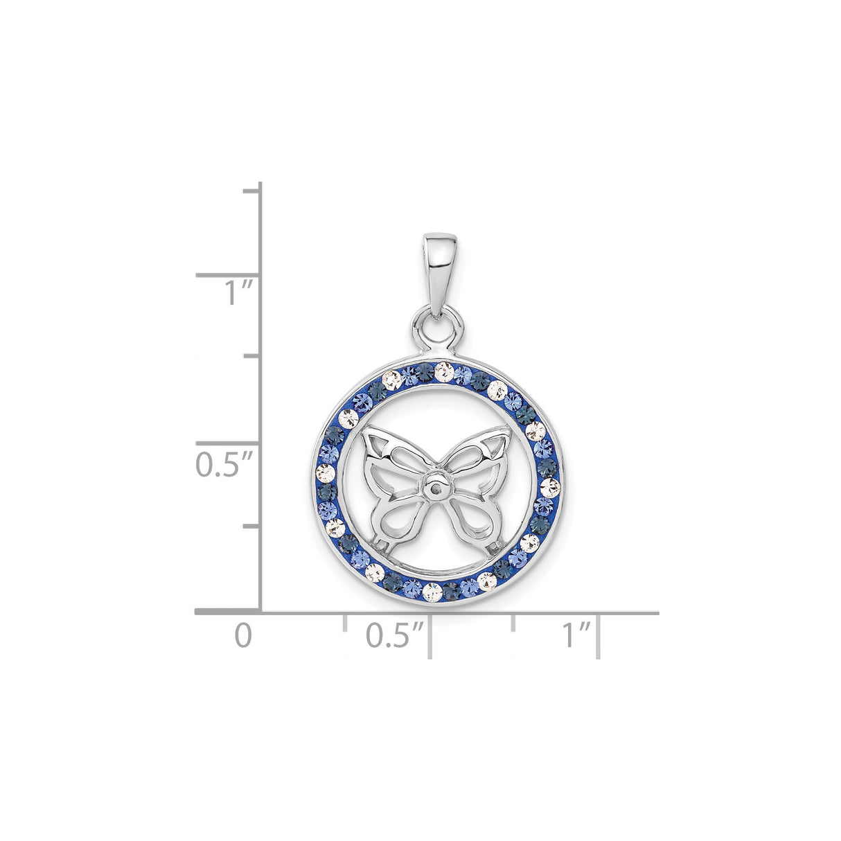 Sterling Silver Butterfly Pendant with Blue and Clear Crystals, Openwork Nature Design