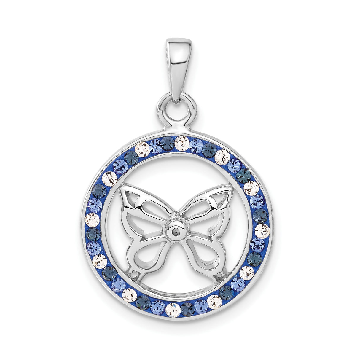 Sterling Silver Butterfly Pendant with Blue and Clear Crystals, Openwork Nature Design