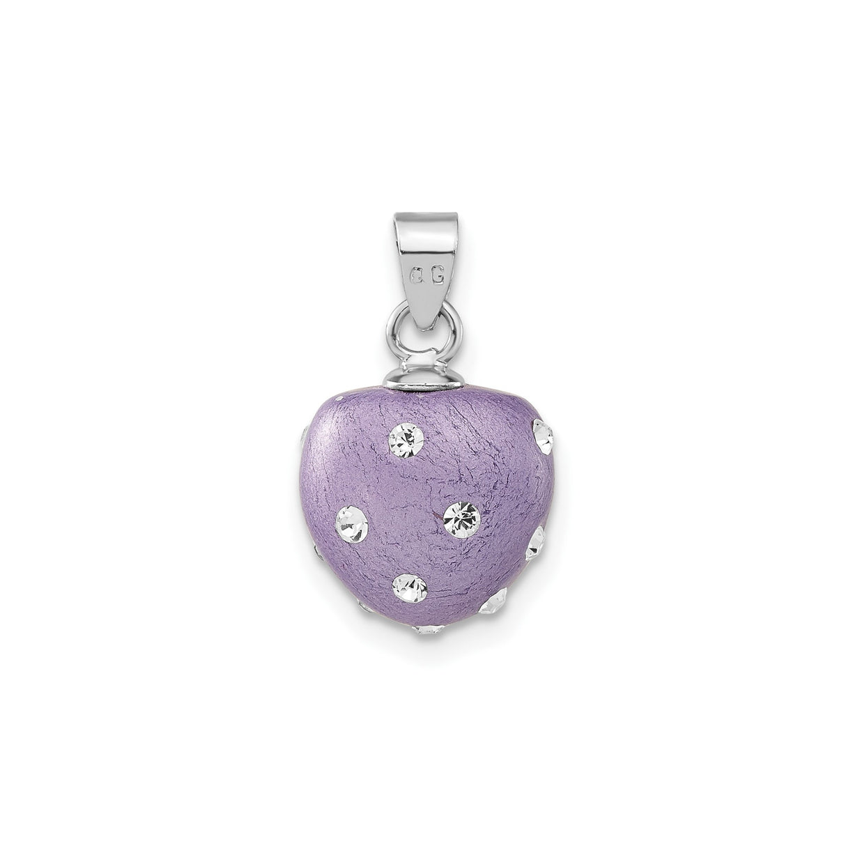 Sterling Silver Heart Pendant with Textured Purple Murano Glass and Clear Crystals