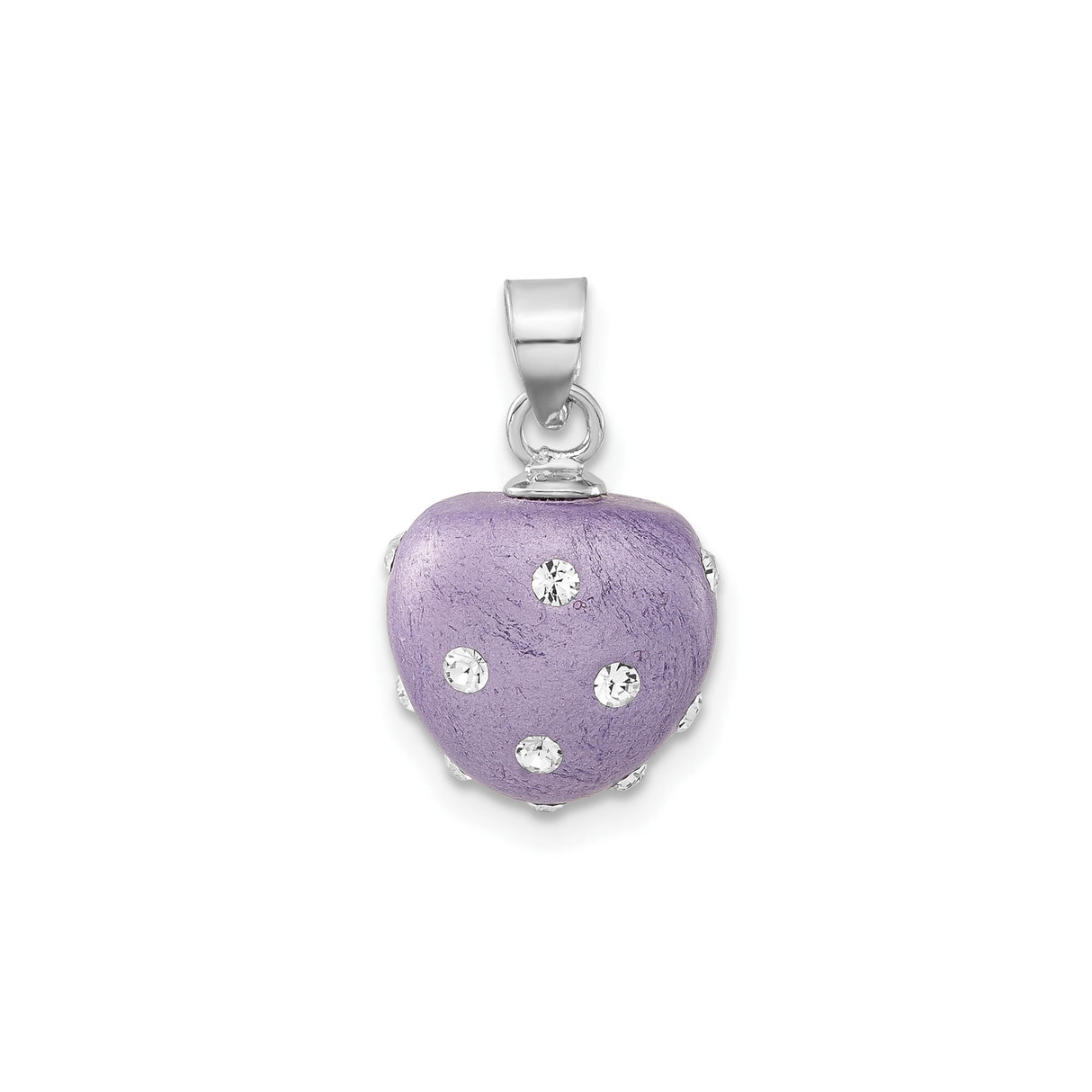 Sterling Silver Heart Pendant with Textured Purple Murano Glass and Clear Crystals