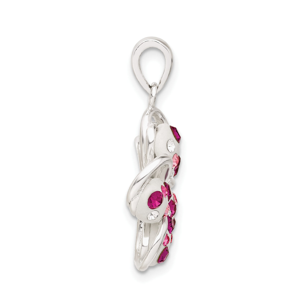Sterling Silver Pendant with Pink Magenta Crystals, Floral Five Petal Flower Design for Women