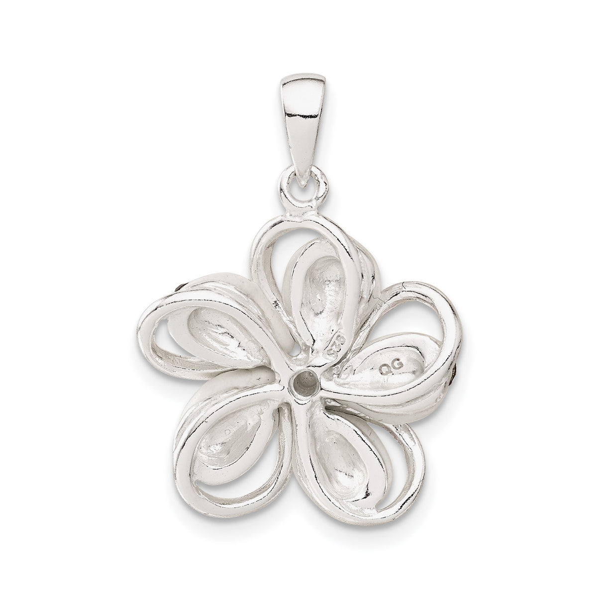 Sterling Silver Pendant with Pink Magenta Crystals, Floral Five Petal Flower Design for Women