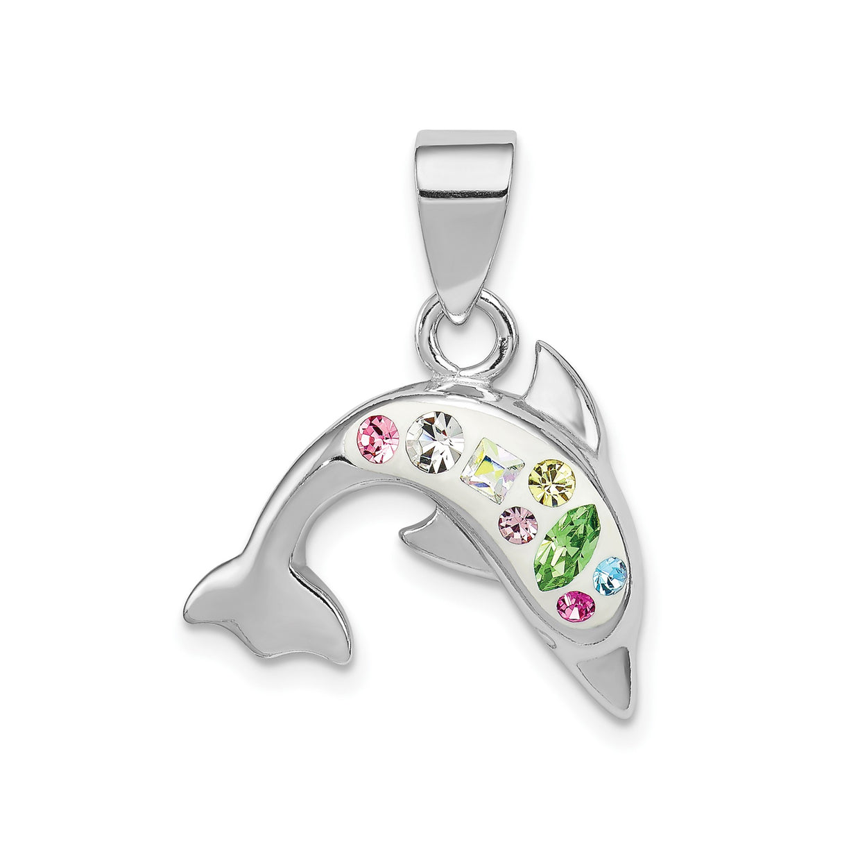 Sterling Silver Dolphin Pendant with Colorful Cubic Zirconia Accents, Ocean Animal Charm