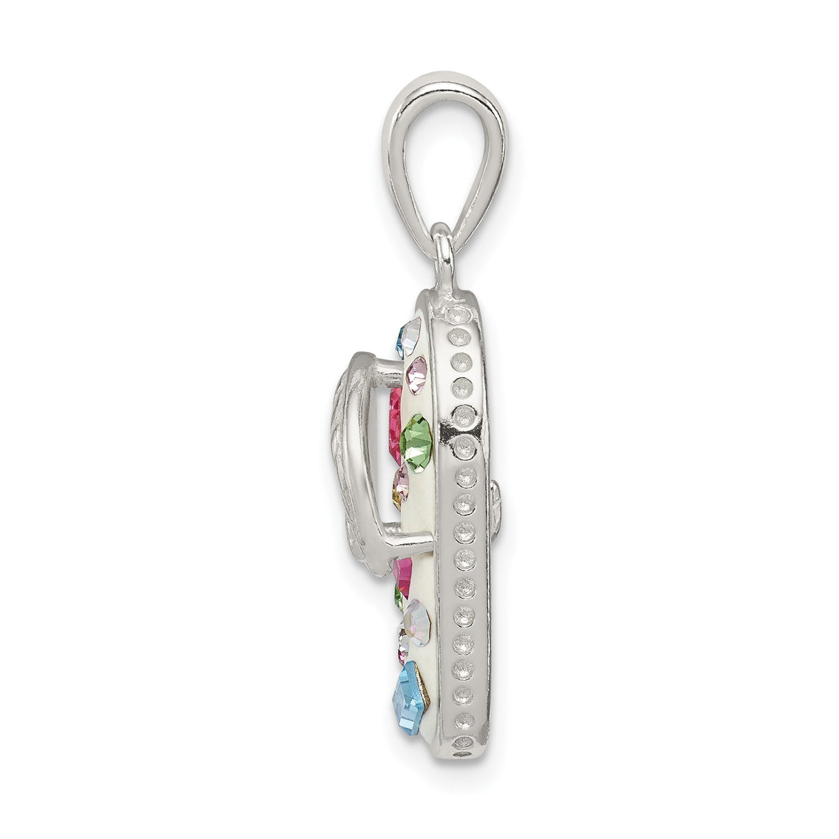 Sterling Silver Flip-Flop Charm Pendant with Crystals, Tropical Sandal Design
