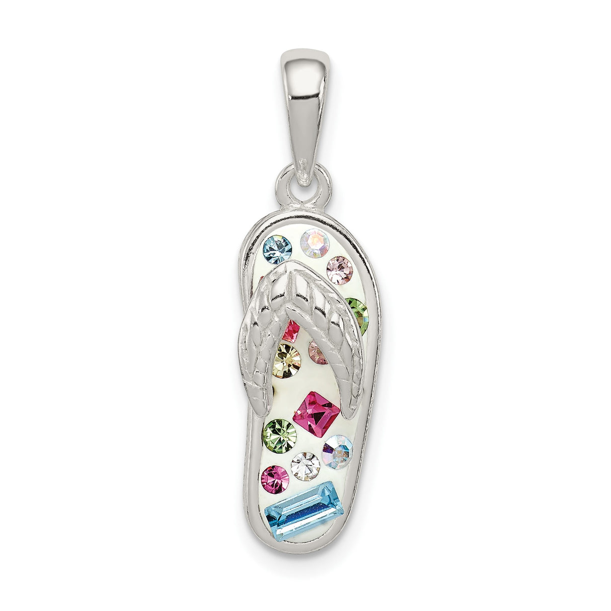 Sterling Silver Flip-Flop Charm Pendant with Crystals, Tropical Sandal Design