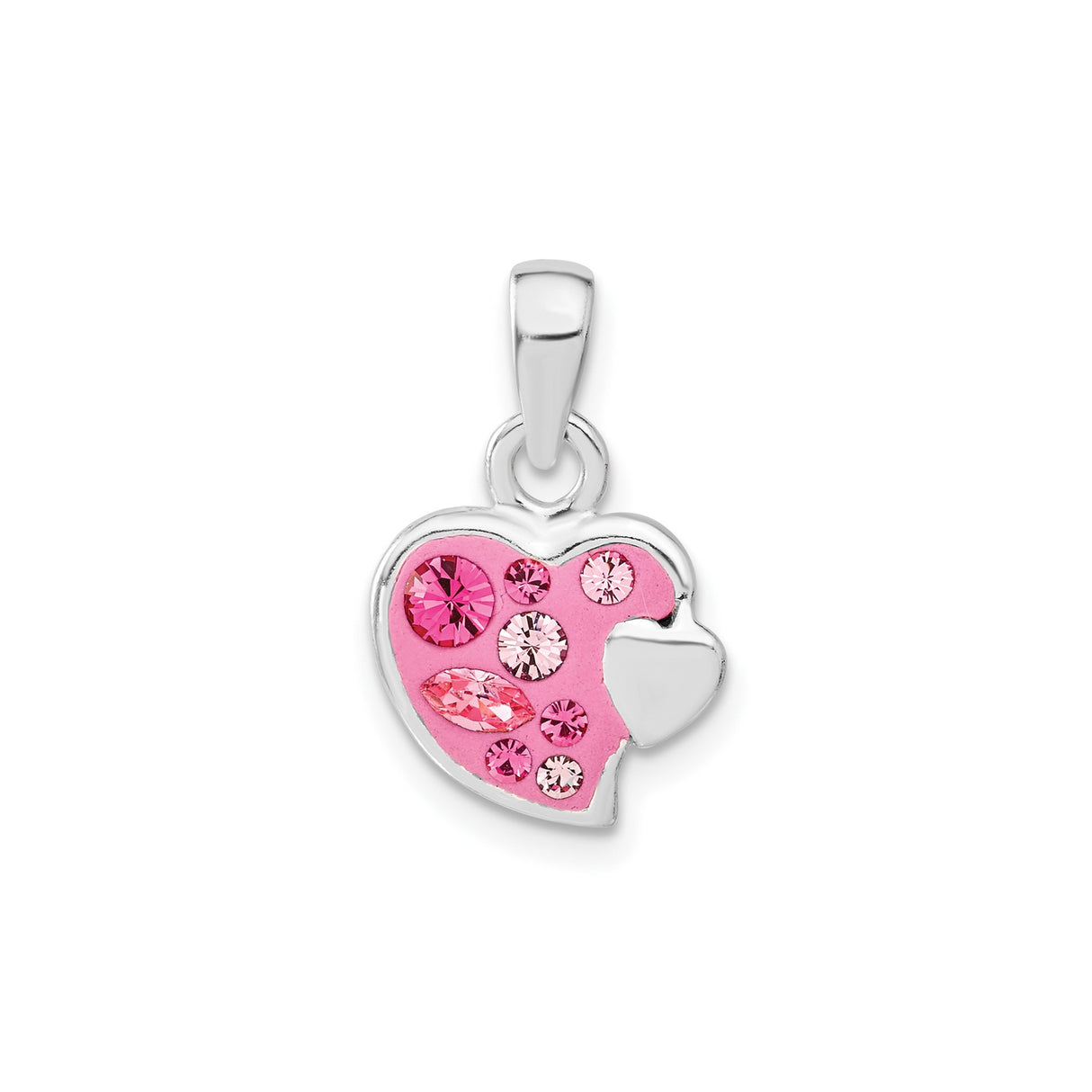 Sterling Silver Heart Pendant with Pink Enamel and Cubic Zirconia Accents, Romantic Jewelry for Women