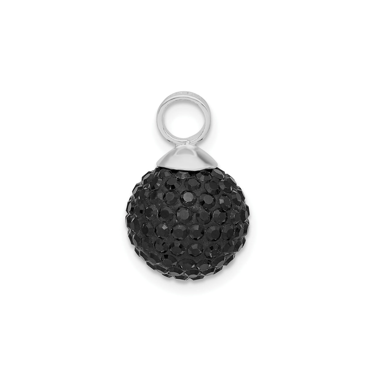 Sterling Silver Pendant with Black Crystal Pavé, Round Orb Charm, Modern Minimalist Style for Women