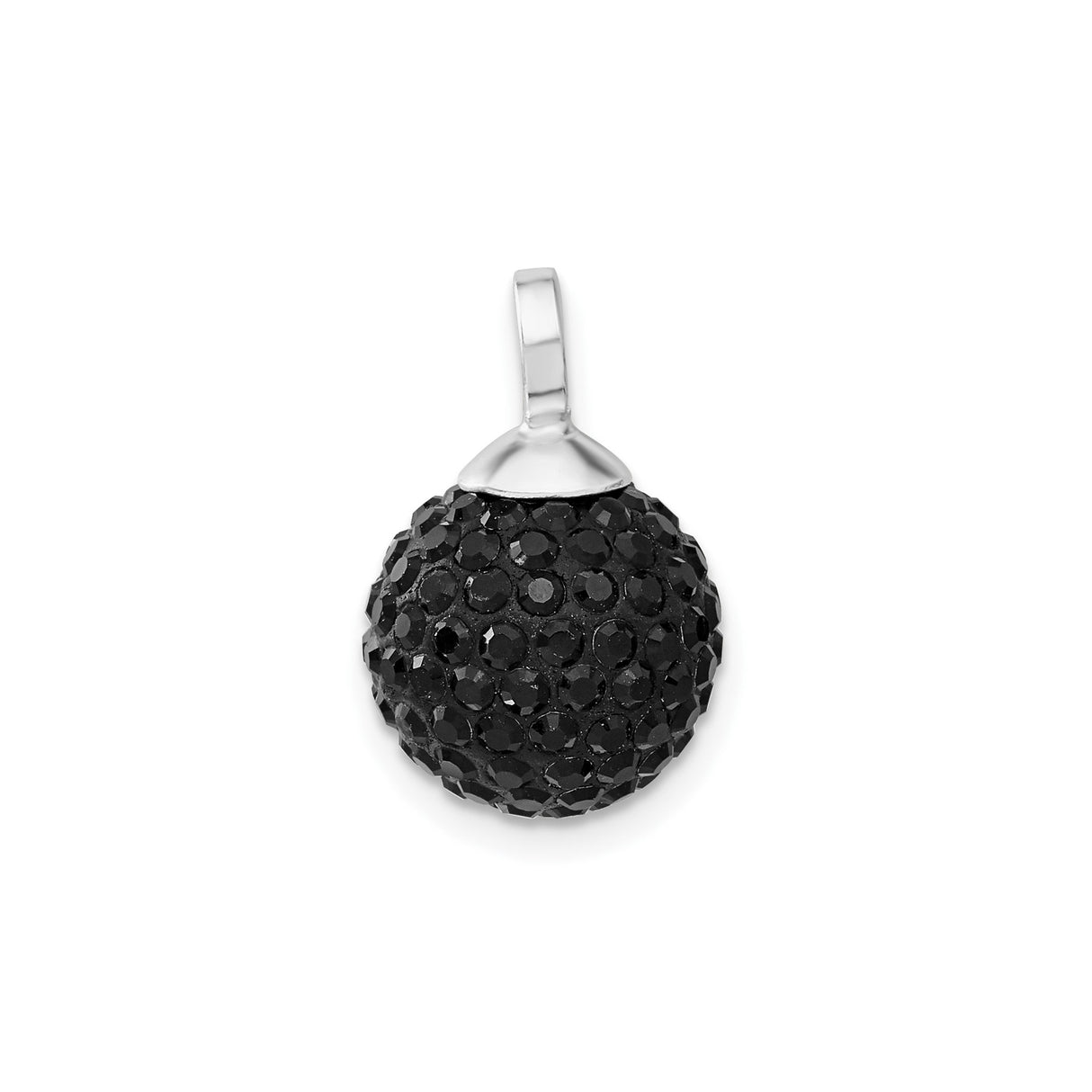 Sterling Silver Pendant with Black Crystal Pavé, Round Orb Charm, Modern Minimalist Style for Women