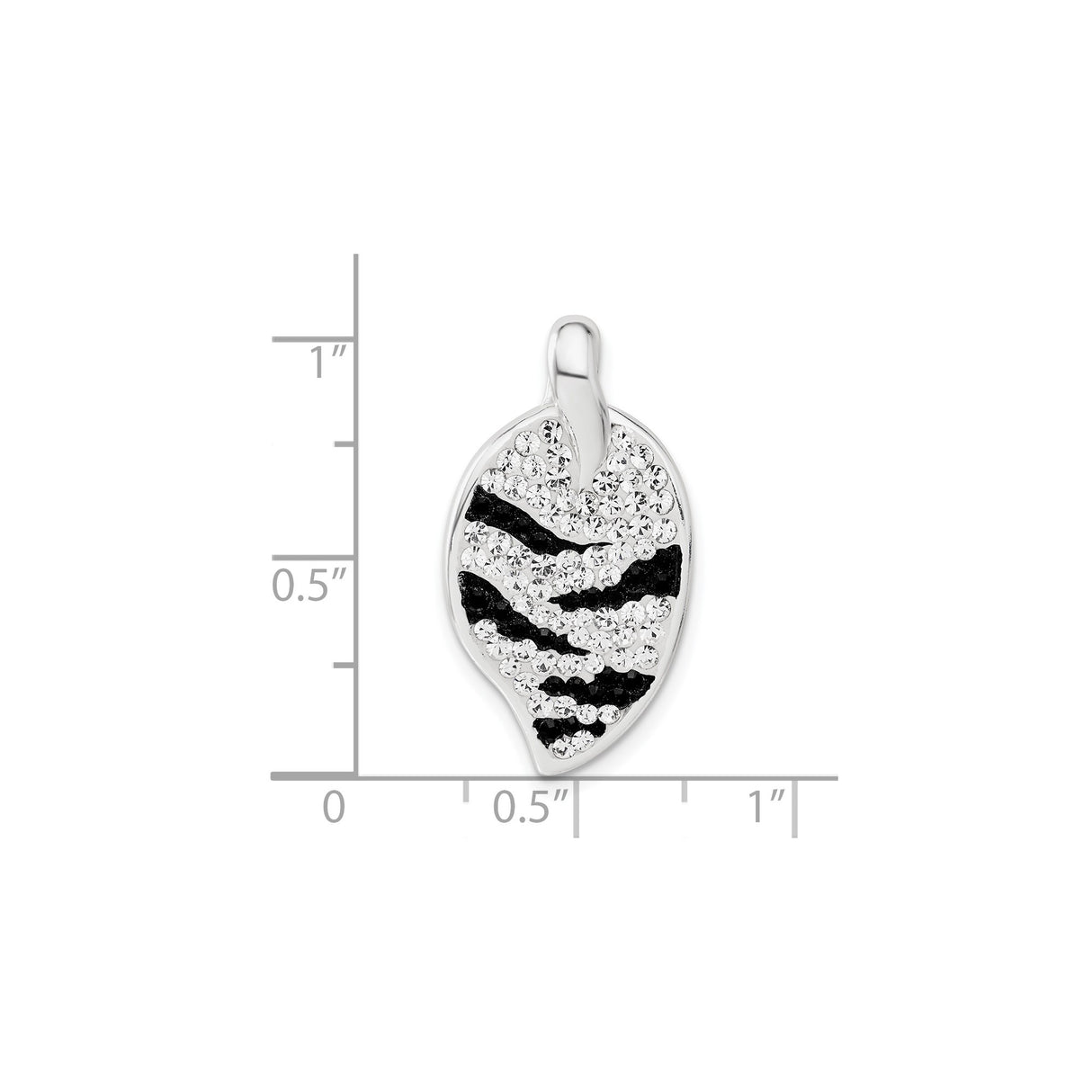 Sterling Silver Leaf Shaped Pendant with Clear and Black Crystals, Zebra Stripe Pattern