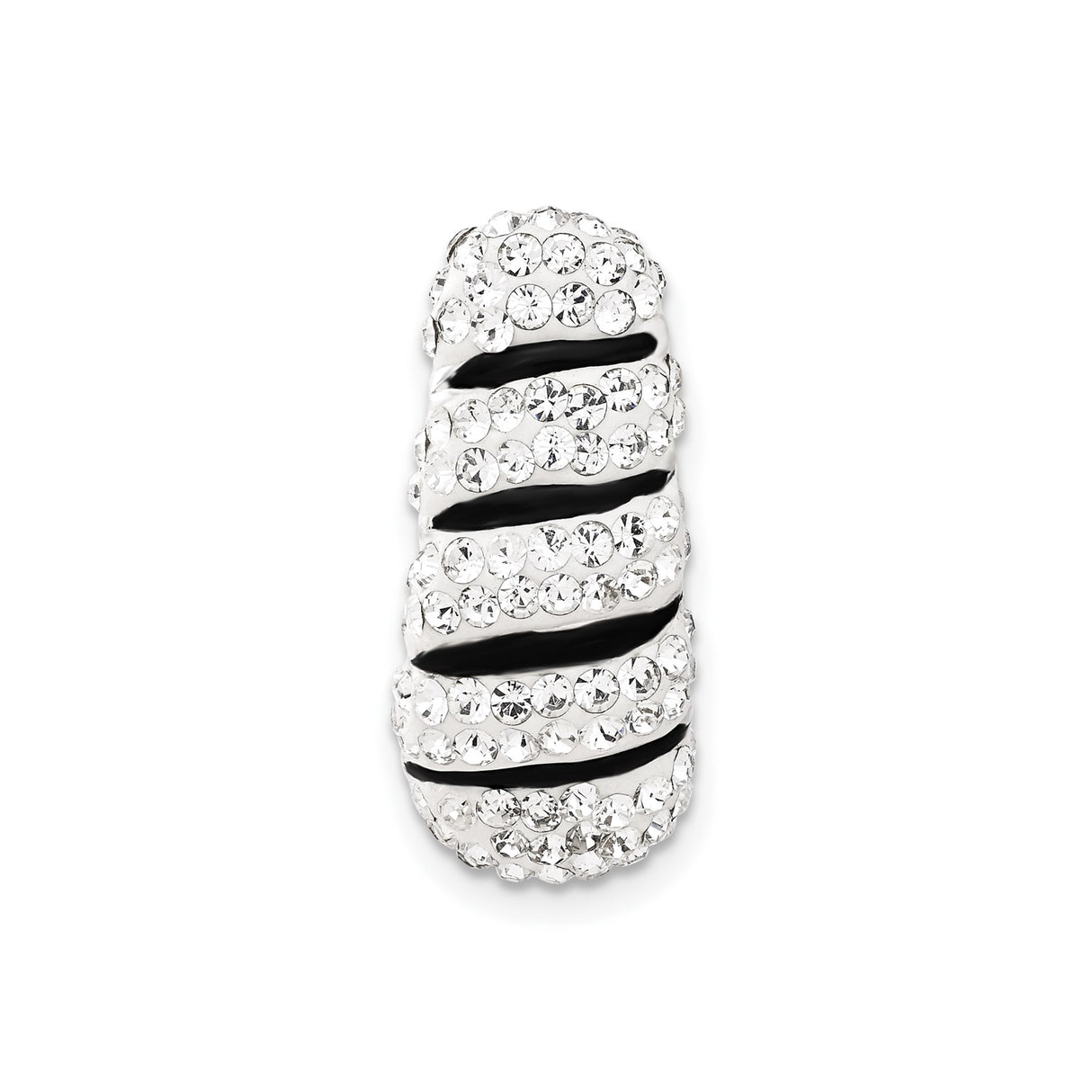 Sterling Silver Cocktail Ring with Cubic Zirconia and Black Enamel Stripes, Bold Statement Style