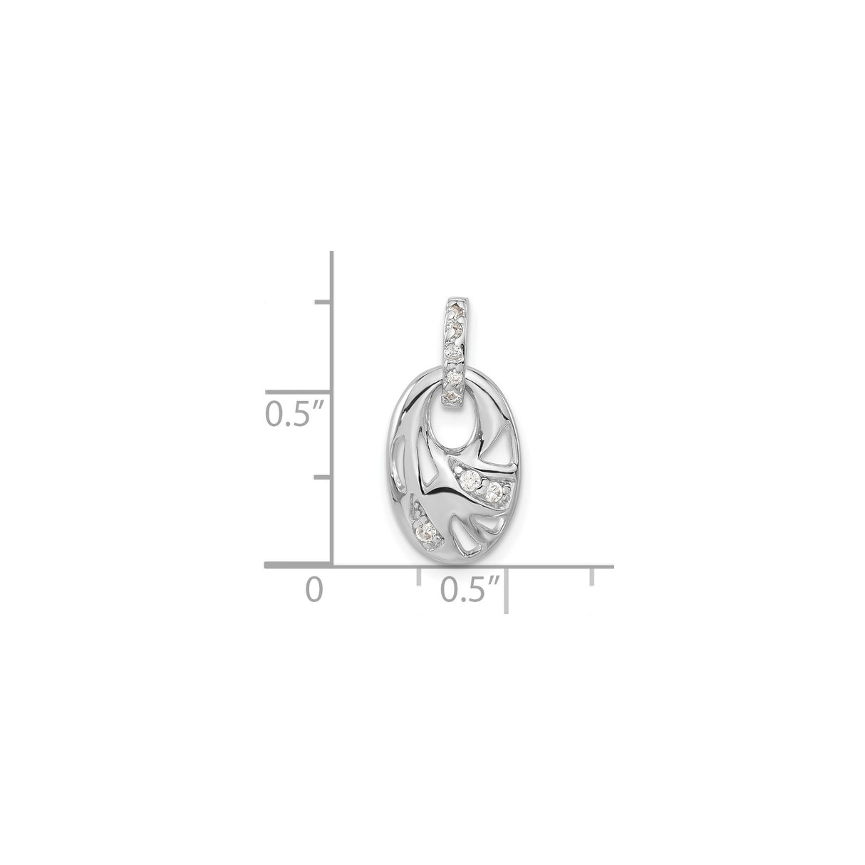 Sterling Silver Oval Pendant with Cubic Zirconia and Abstract Cutout Design for Women