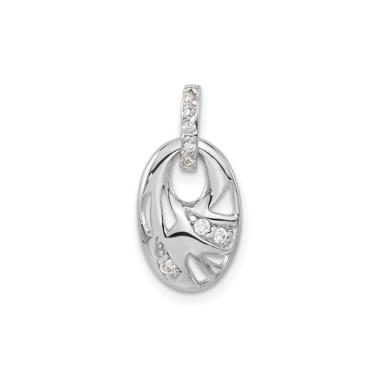 Sterling Silver Oval Pendant with Cubic Zirconia and Abstract Cutout Design for Women