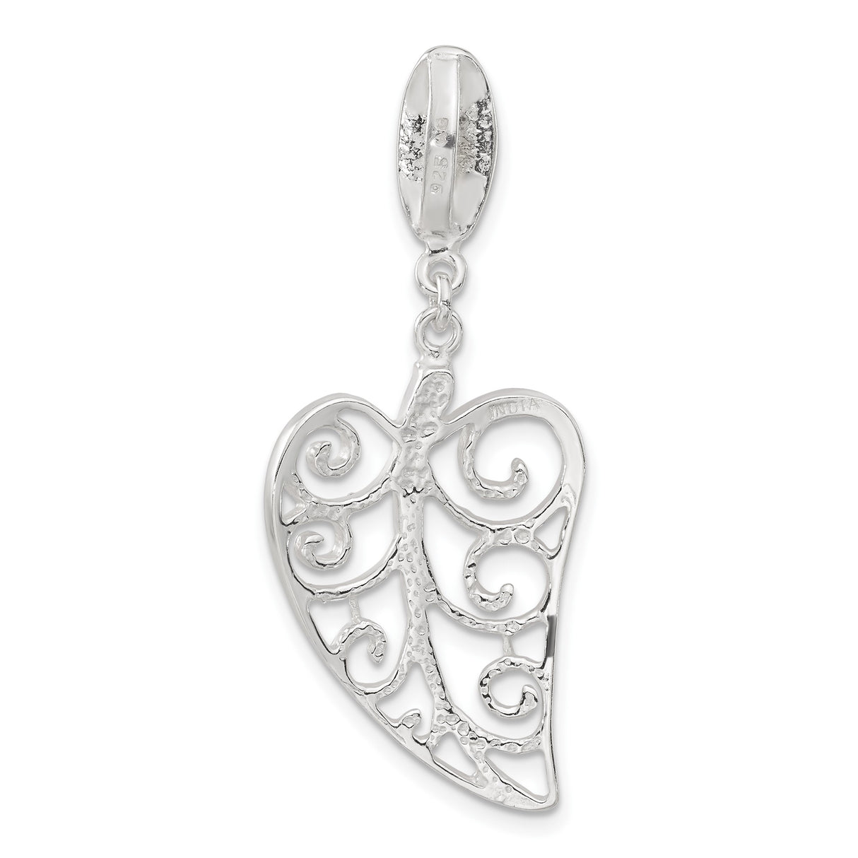 Sterling Silver Heart Pendant with Filigree Openwork Scroll Design, Romantic Dainty Charm