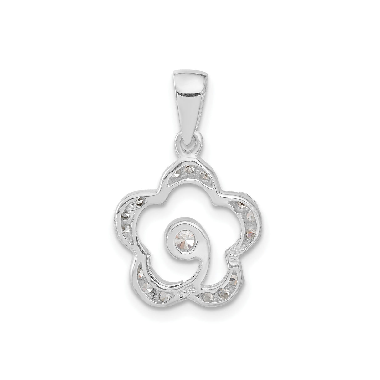 Sterling Silver Pendant with Cubic Zirconia, Flower Swirl Design, Feminine Floral Jewelry for Women