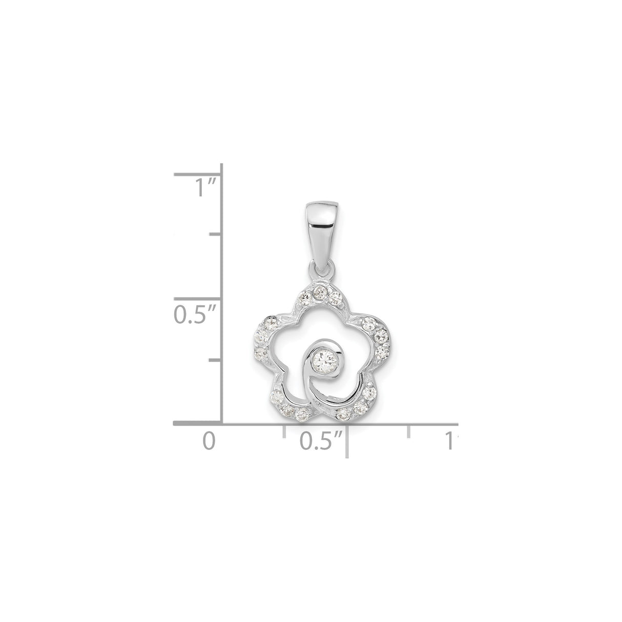 Sterling Silver Pendant with Cubic Zirconia, Flower Swirl Design, Feminine Floral Jewelry for Women