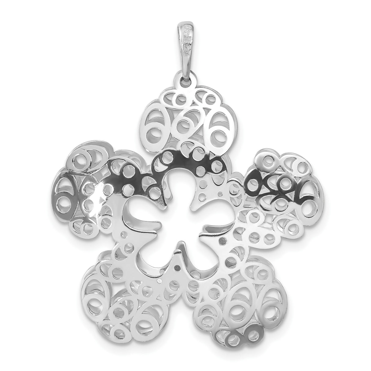 Sterling Silver Flower Pendant with Openwork Filigree Scroll Design for Women