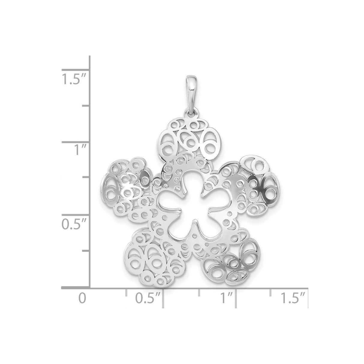 Sterling Silver Flower Pendant with Openwork Filigree Scroll Design for Women