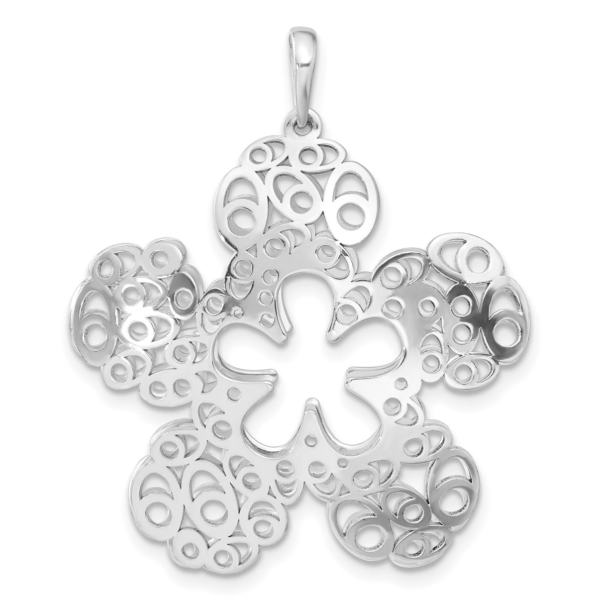Sterling Silver Flower Pendant with Openwork Filigree Scroll Design for Women