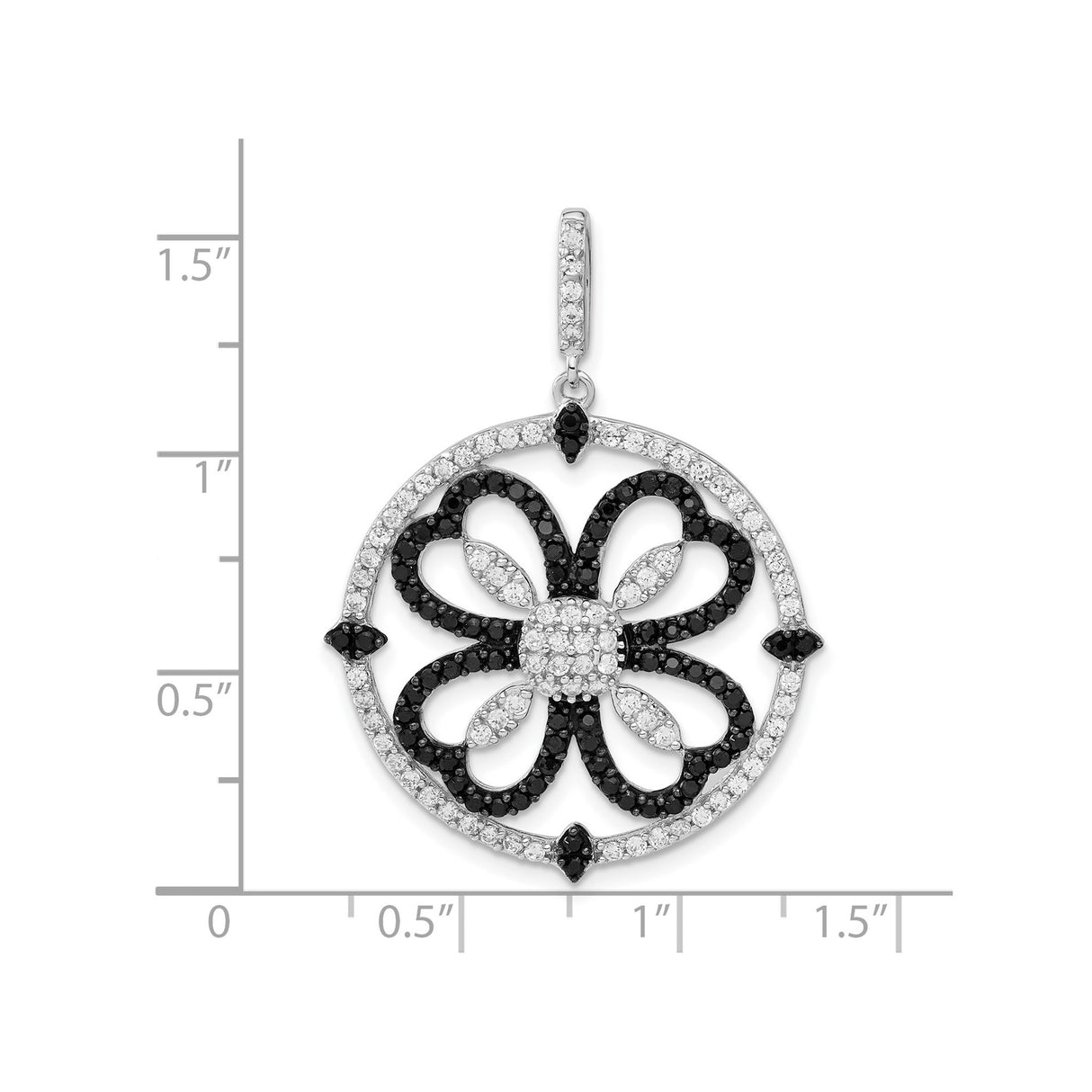 Sterling Silver Pendant with Cubic Zirconia in Round Floral Openwork Design for Women