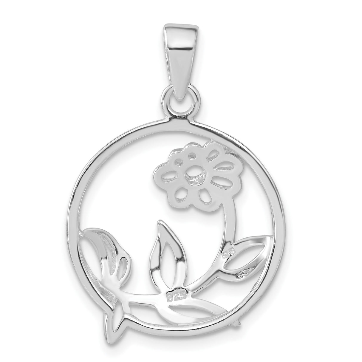 Sterling Silver Flower Pendant with Openwork Daisy and Leaf Design