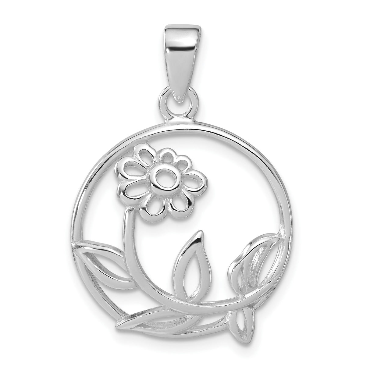 Sterling Silver Flower Pendant with Openwork Daisy and Leaf Design