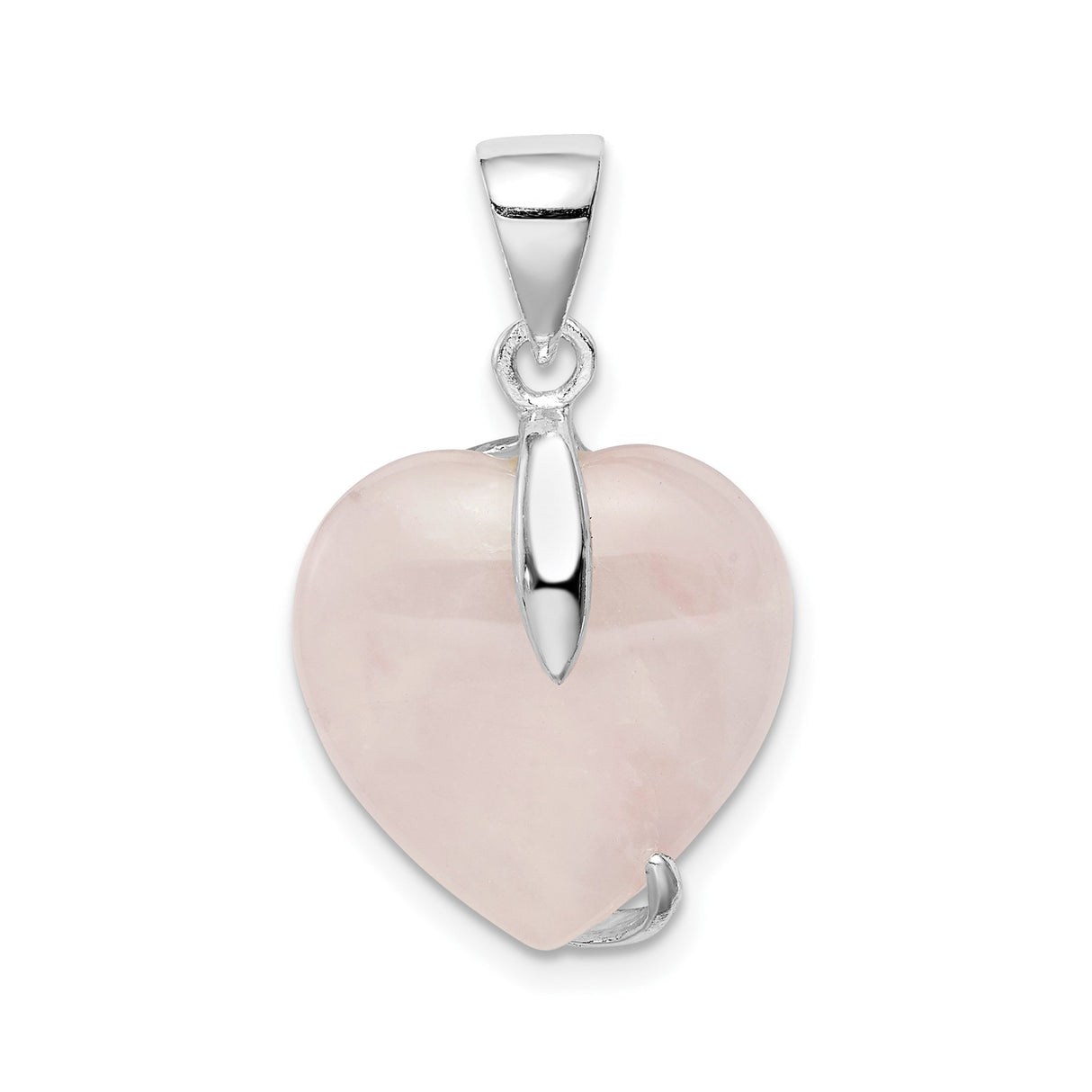 Sterling Silver Heart Pendant with Rose Quartz and Crescent Moon Design