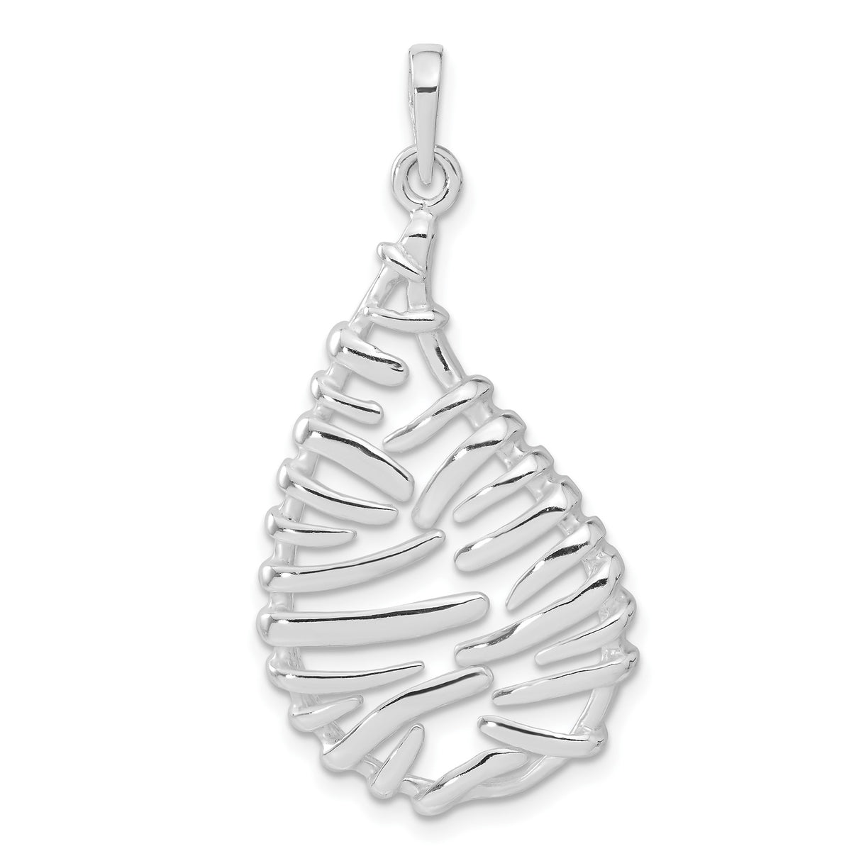 Sterling Silver Teardrop Pendant with Modern Wire Tree Design, Abstract Minimalist Jewelry