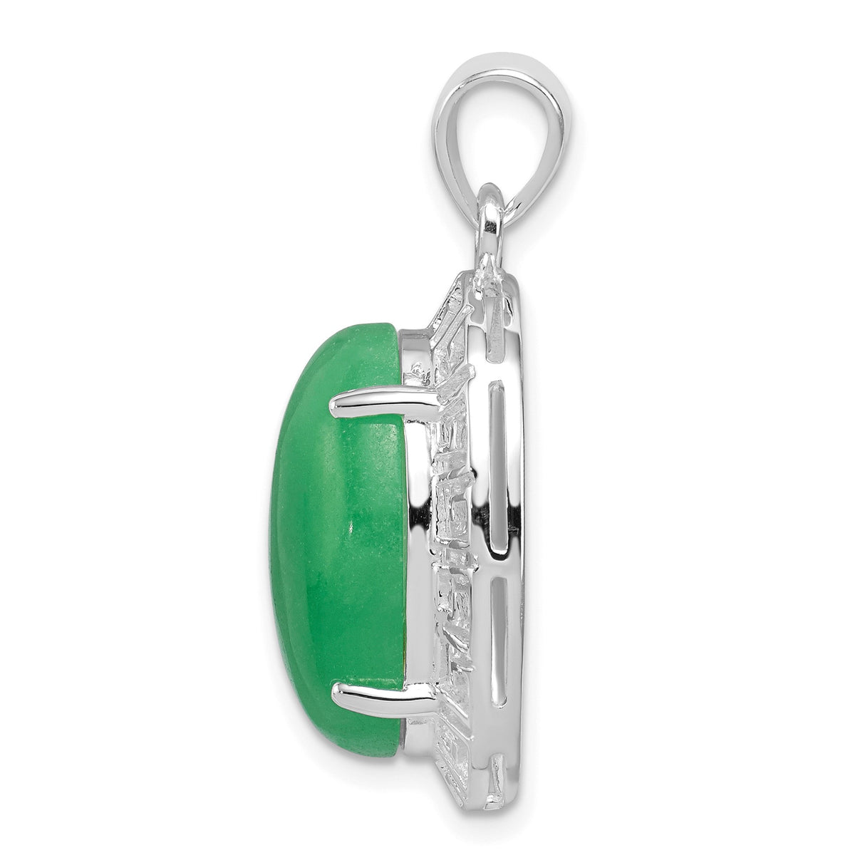 Sterling Silver Oval Pendant with Green Jade, Greek Key Design, Symbolic Jewelry for Women