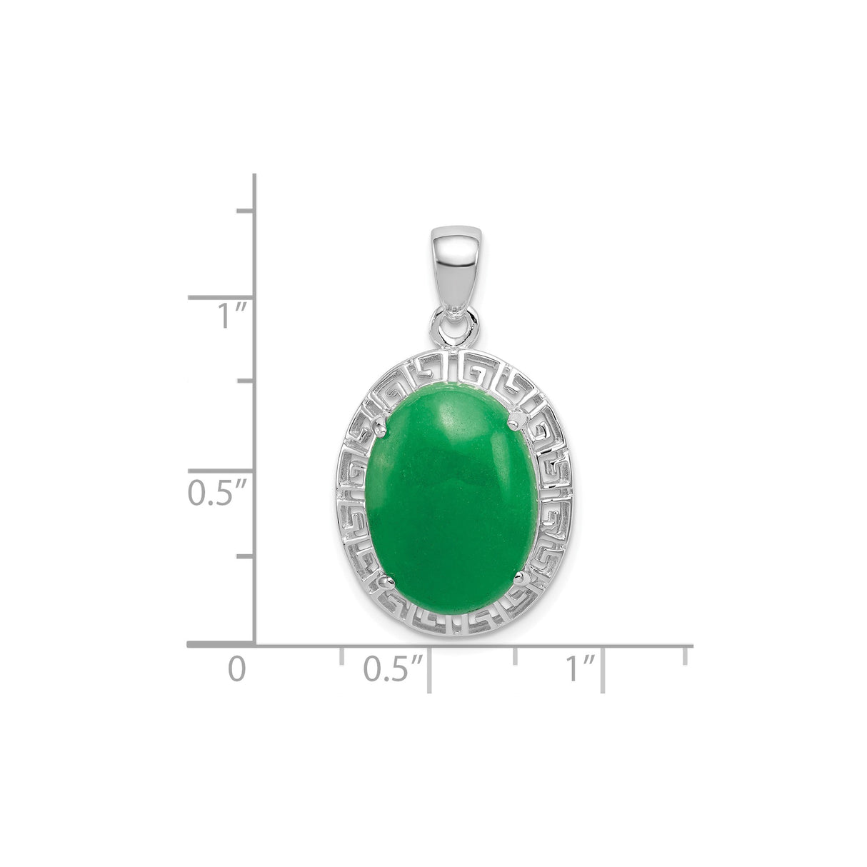 Sterling Silver Oval Pendant with Green Jade, Greek Key Design, Symbolic Jewelry for Women