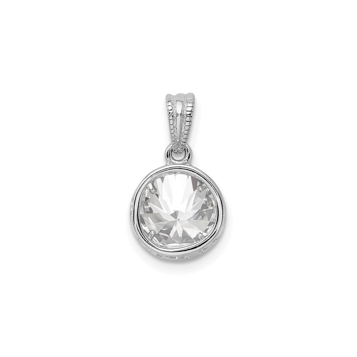 Sterling Silver Pendant with Bezel Set Cubic Zirconia, Round Milgrain Circle Design