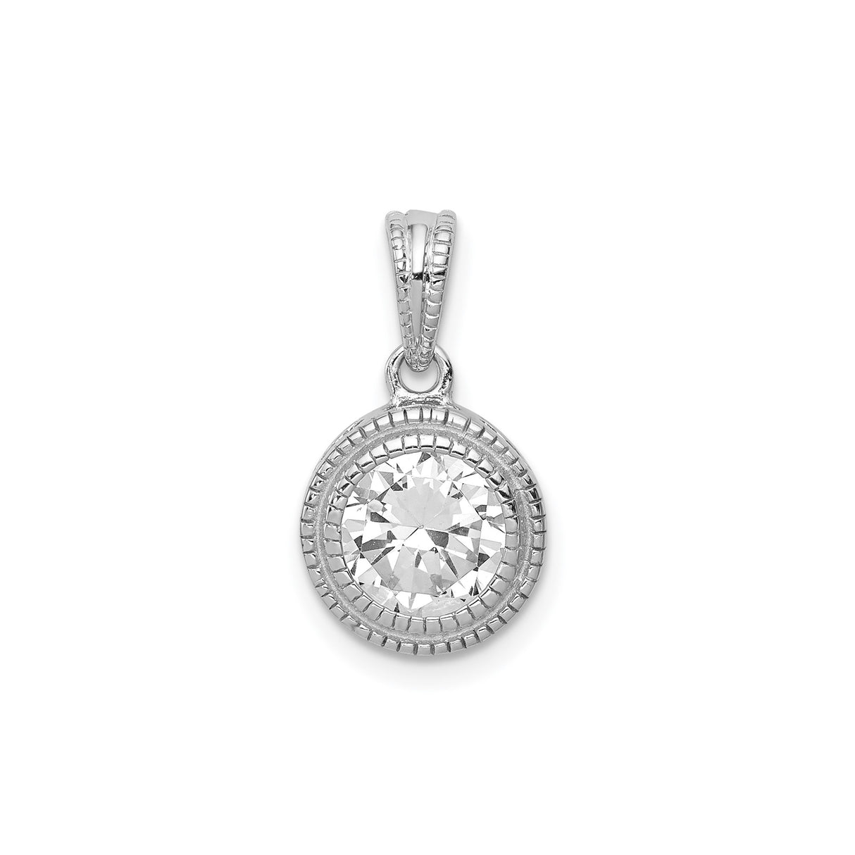 Sterling Silver Pendant with Bezel Set Cubic Zirconia, Round Milgrain Circle Design