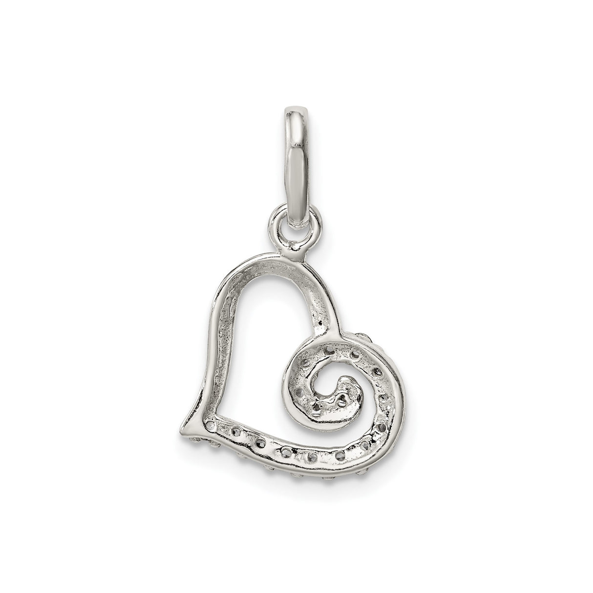 Sterling Silver Heart Pendant with Cubic Zirconia, Open Swirl Design, Romantic Style for Women