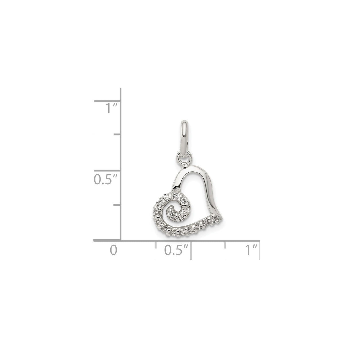 Sterling Silver Heart Pendant with Cubic Zirconia, Open Swirl Design, Romantic Style for Women