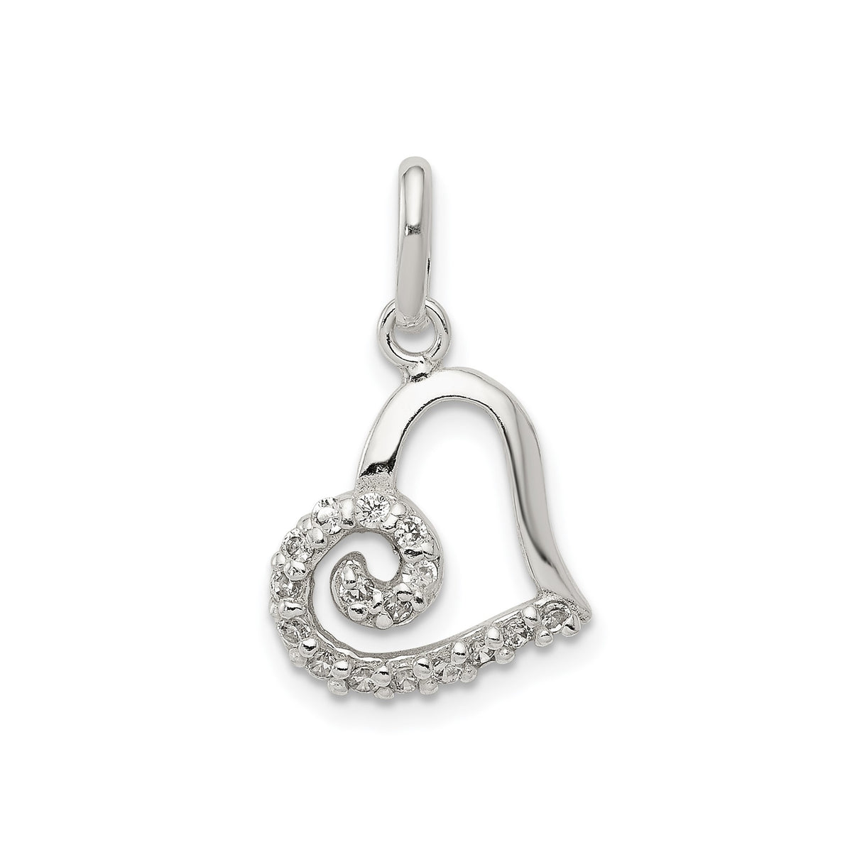 Sterling Silver Heart Pendant with Cubic Zirconia, Open Swirl Design, Romantic Style for Women